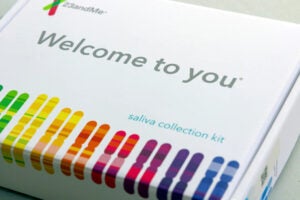 23andMe DNA collection kit.